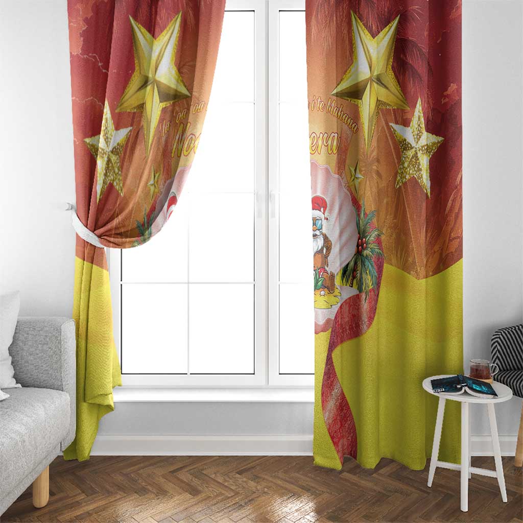French Polynesia Christmas Window Curtain Seashell Santa Beach Vibes - Polynesian Pride