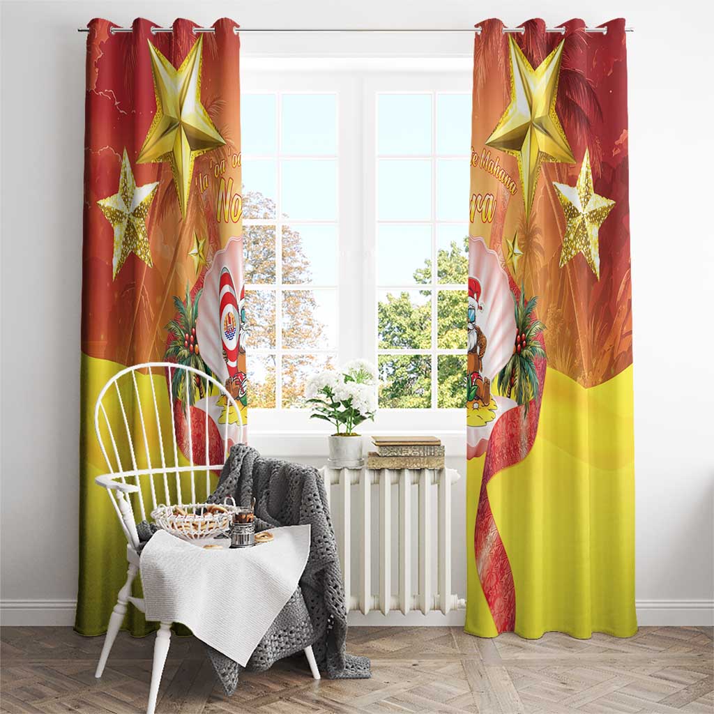 French Polynesia Christmas Window Curtain Seashell Santa Beach Vibes - Polynesian Pride
