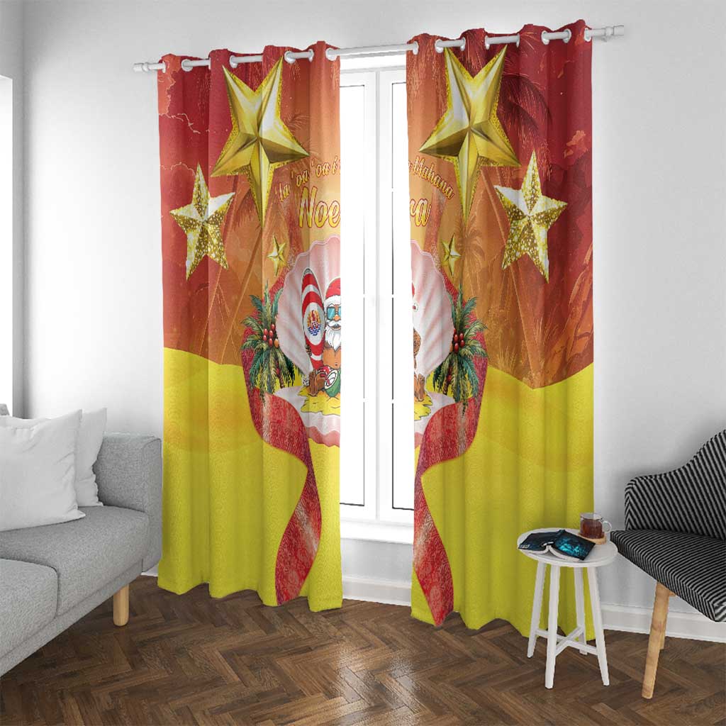 French Polynesia Christmas Window Curtain Seashell Santa Beach Vibes - Polynesian Pride