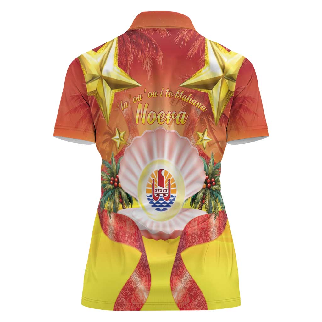 French Polynesia Christmas Women Polo Shirt Seashell Santa Beach Vibes - Polynesian Pride