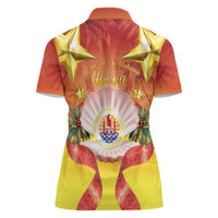 French Polynesia Christmas Women Polo Shirt Seashell Santa Beach Vibes - Polynesian Pride