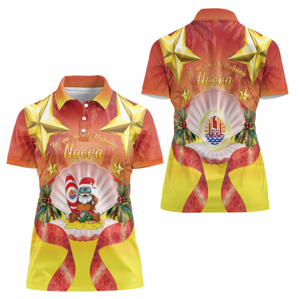 French Polynesia Christmas Women Polo Shirt Seashell Santa Beach Vibes - Polynesian Pride