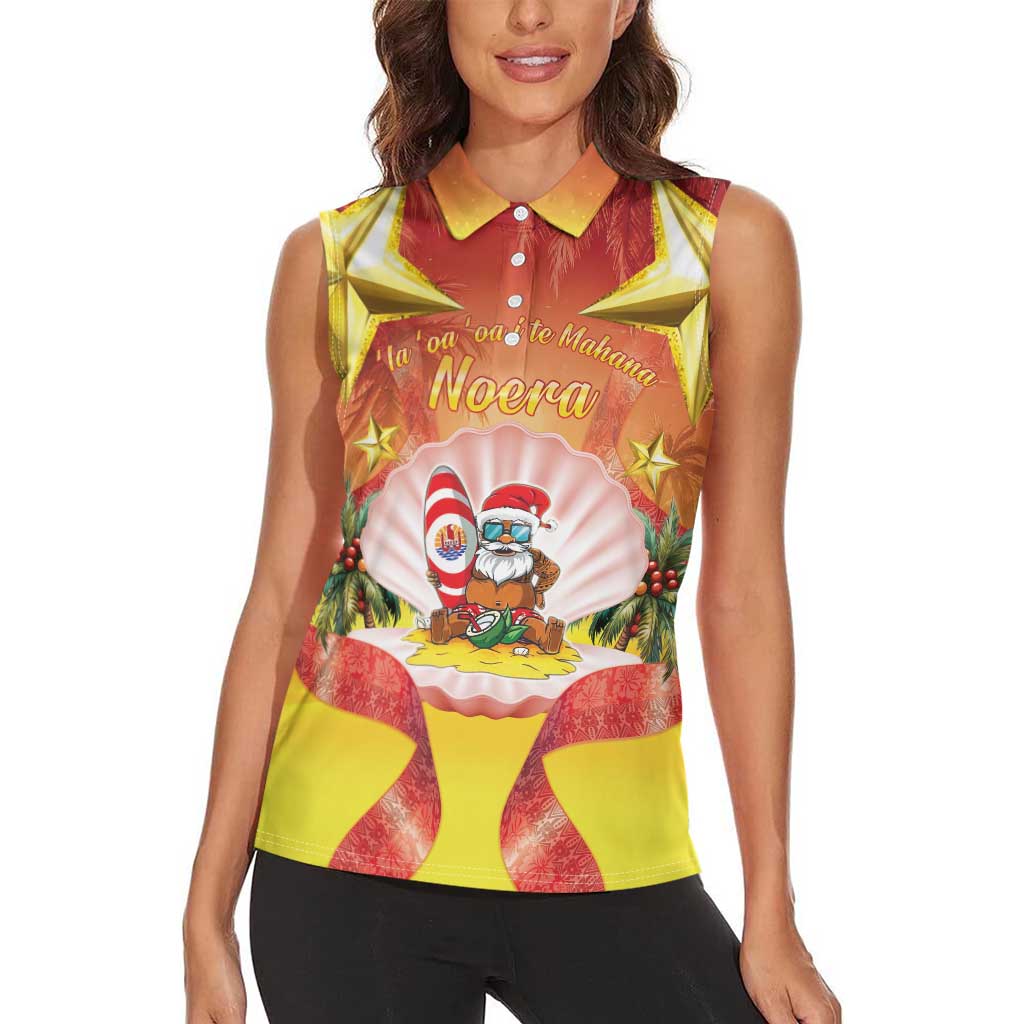 French Polynesia Christmas Women Sleeveless Polo Shirt Seashell Santa Beach Vibes - Polynesian Pride
