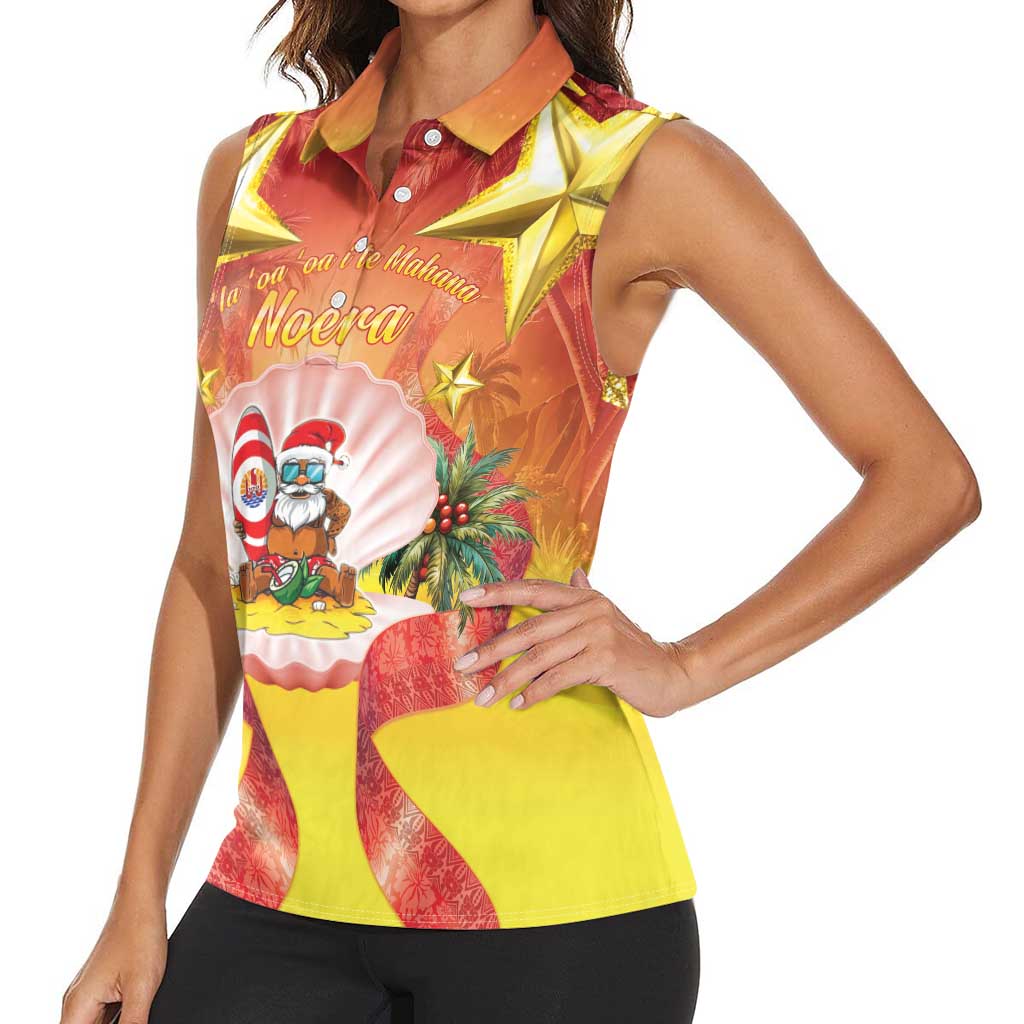 French Polynesia Christmas Women Sleeveless Polo Shirt Seashell Santa Beach Vibes - Polynesian Pride