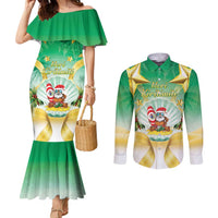 Cook Islands Christmas Couples Matching Mermaid Dress and Long Sleeve Button Shirt Seashell Santa Beach Vibes - Polynesian Pride