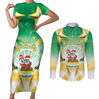 Cook Islands Christmas Couples Matching Short Sleeve Bodycon Dress and Long Sleeve Button Shirt Seashell Santa Beach Vibes - Polynesian Pride
