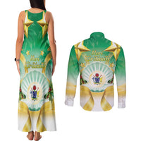 Cook Islands Christmas Couples Matching Tank Maxi Dress and Long Sleeve Button Shirt Seashell Santa Beach Vibes - Polynesian Pride