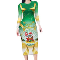 Cook Islands Christmas Family Matching Long Sleeve Bodycon Dress and Hawaiian Shirt Seashell Santa Beach Vibes - Polynesian Pride