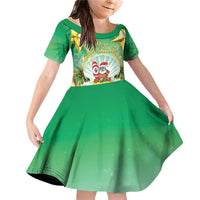 Cook Islands Christmas Family Matching Off Shoulder Short Dress and Hawaiian Shirt Seashell Santa Beach Vibes - Polynesian Pride