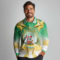 Cook Islands Christmas Long Sleeve Polo Shirt Seashell Santa Beach Vibes - Polynesian Pride