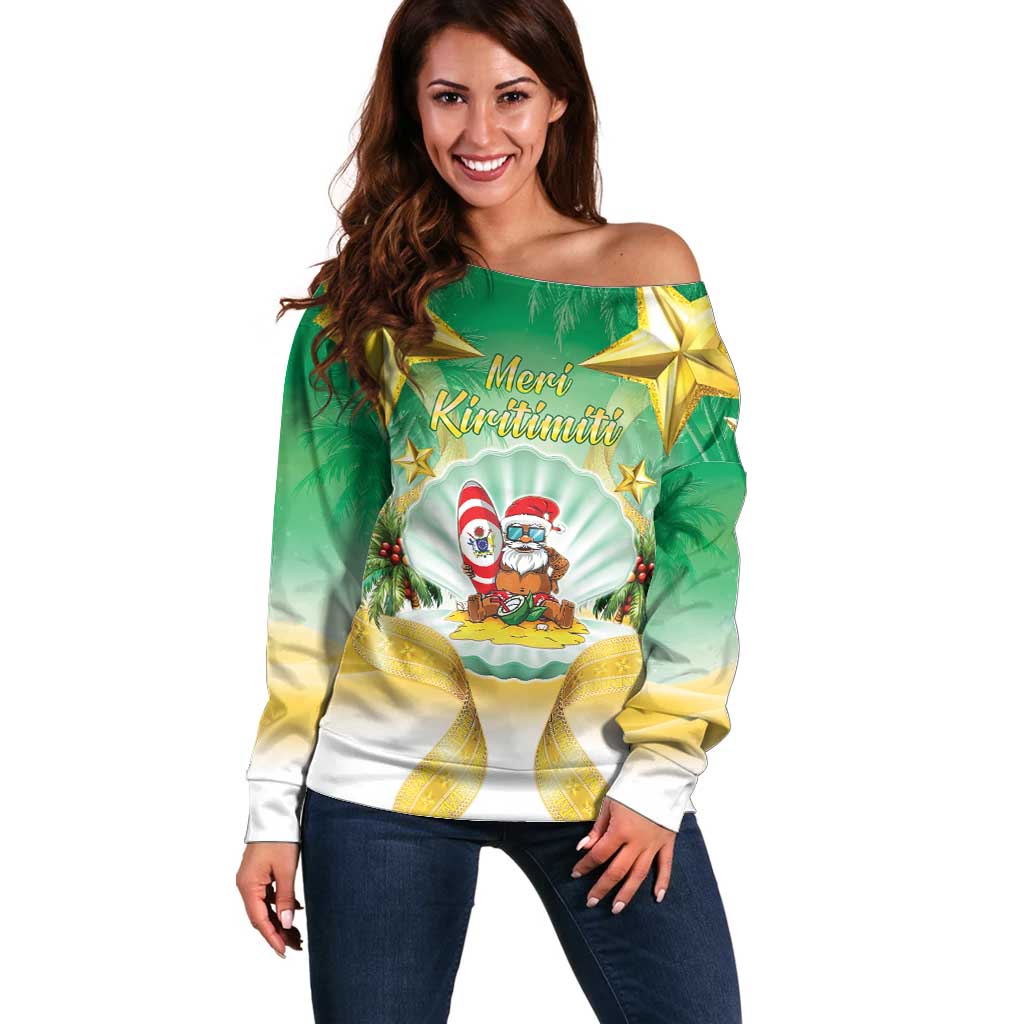 Cook Islands Christmas Off Shoulder Sweater Seashell Santa Beach Vibes - Polynesian Pride