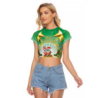 Cook Islands Christmas Raglan Cropped T Shirt Seashell Santa Beach Vibes - Polynesian Pride