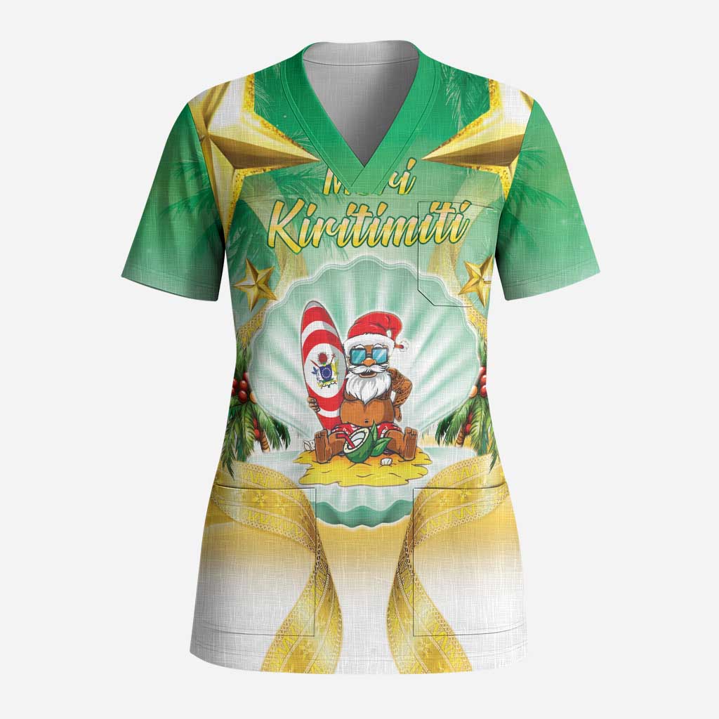 Cook Islands Christmas Scrub Top Seashell Santa Beach Vibes - Polynesian Pride