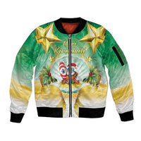 Cook Islands Christmas Sleeve Zip Bomber Jacket Seashell Santa Beach Vibes - Polynesian Pride