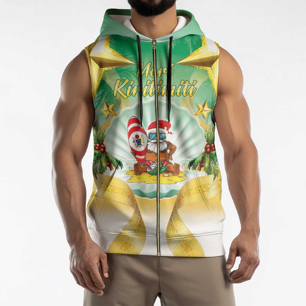 Cook Islands Christmas Sleeveless Zip Hoodie Seashell Santa Beach Vibes - Polynesian Pride
