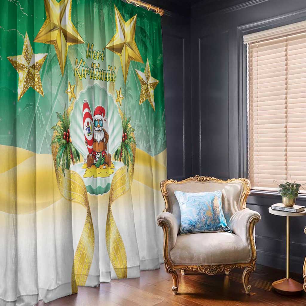 Cook Islands Christmas Window Curtain Seashell Santa Beach Vibes - Polynesian Pride