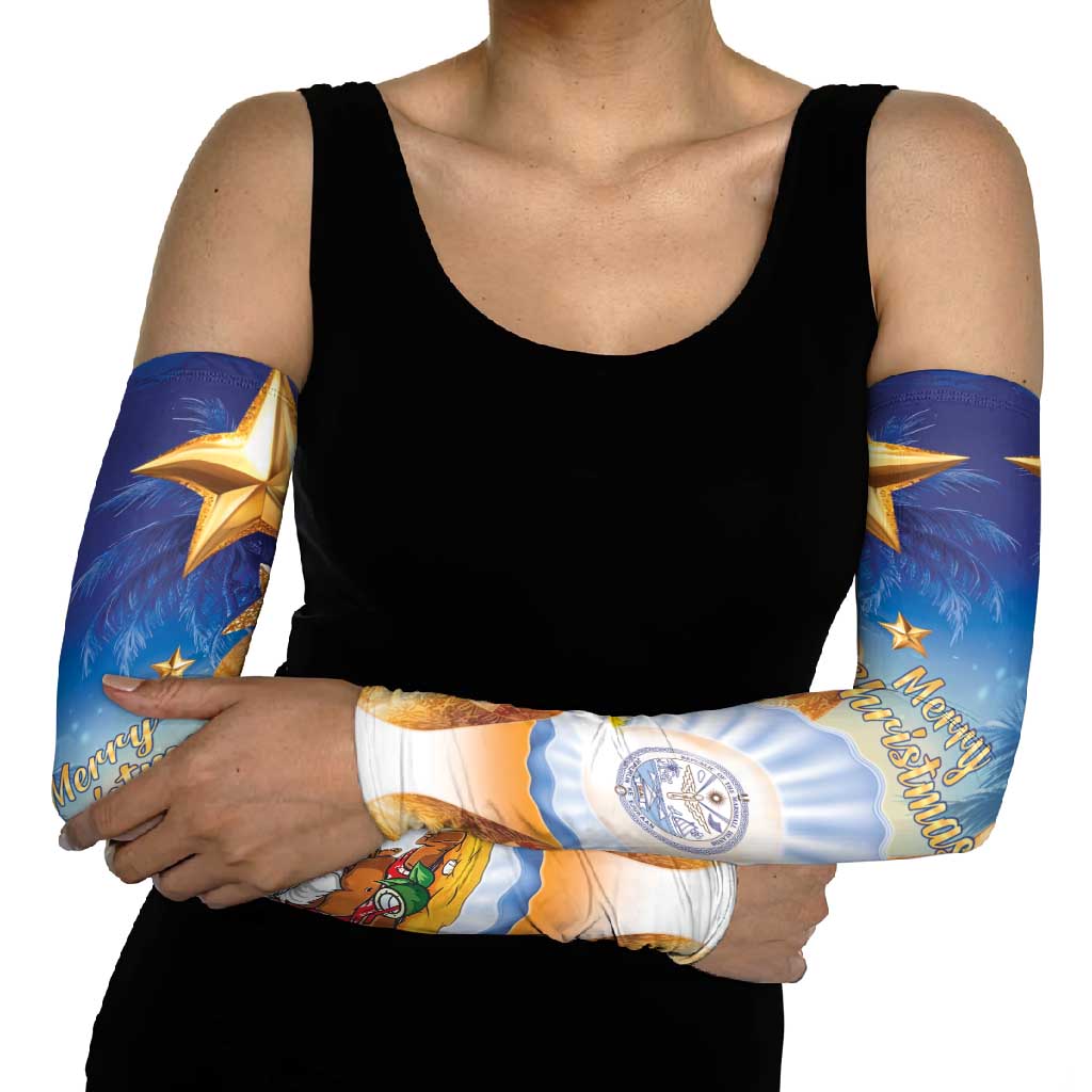 Marshall Islands Christmas Arm Sleeves Seashell Santa Beach Vibes - Polynesian Pride
