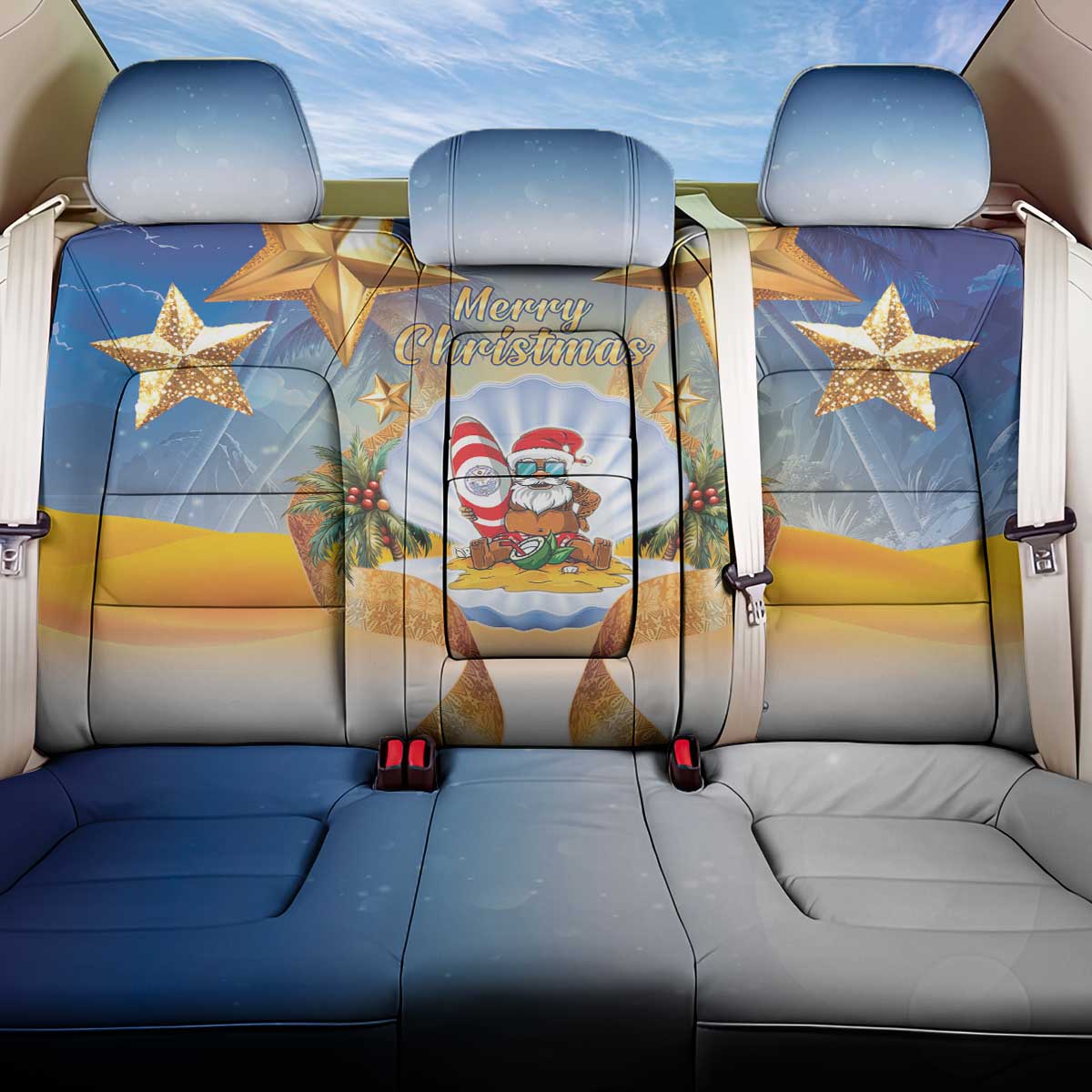Marshall Islands Christmas Back Car Seat Cover Seashell Santa Beach Vibes - Polynesian Pride