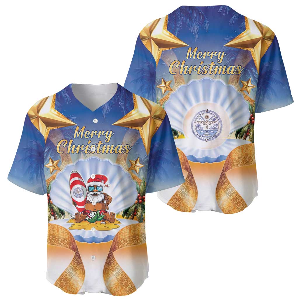 Marshall Islands Christmas Baseball Jersey Seashell Santa Beach Vibes - Polynesian Pride