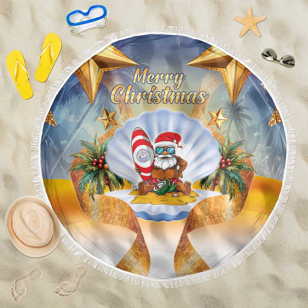Marshall Islands Christmas Beach Blanket Seashell Santa Beach Vibes - Polynesian Pride