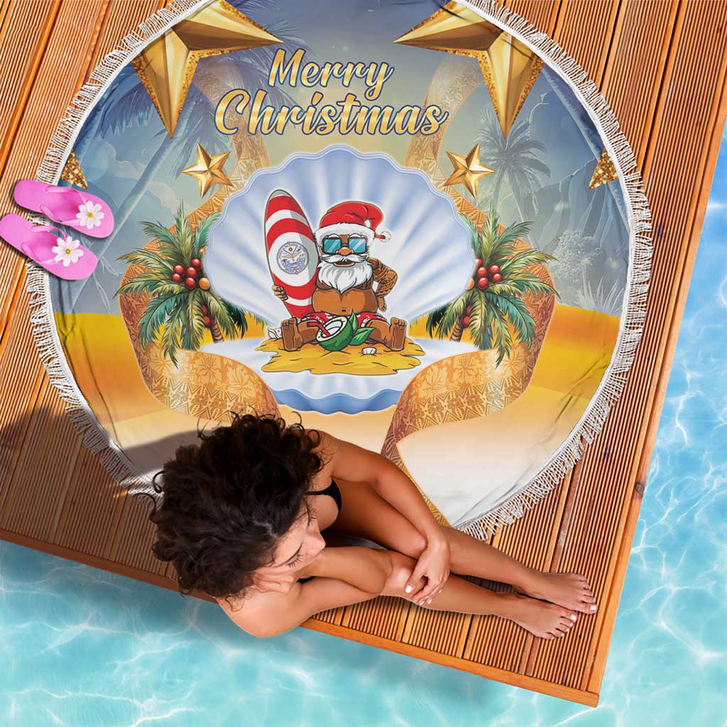 Marshall Islands Christmas Beach Blanket Seashell Santa Beach Vibes - Polynesian Pride