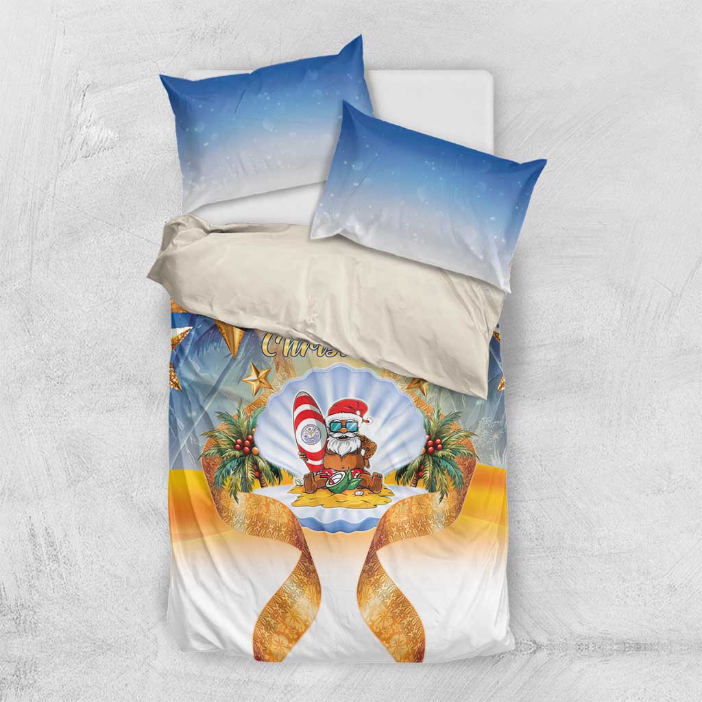 Marshall Islands Christmas Bedding Set Seashell Santa Beach Vibes - Polynesian Pride