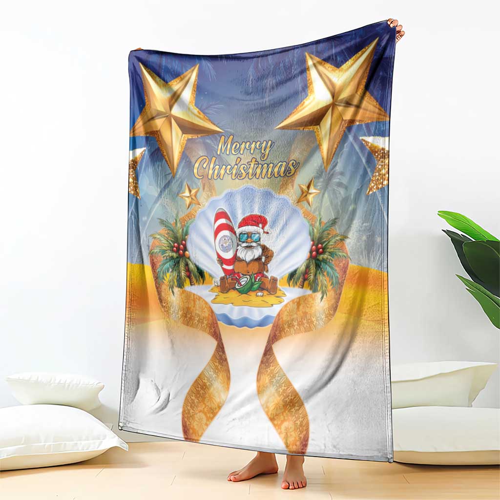 Marshall Islands Christmas Blanket Seashell Santa Beach Vibes - Polynesian Pride