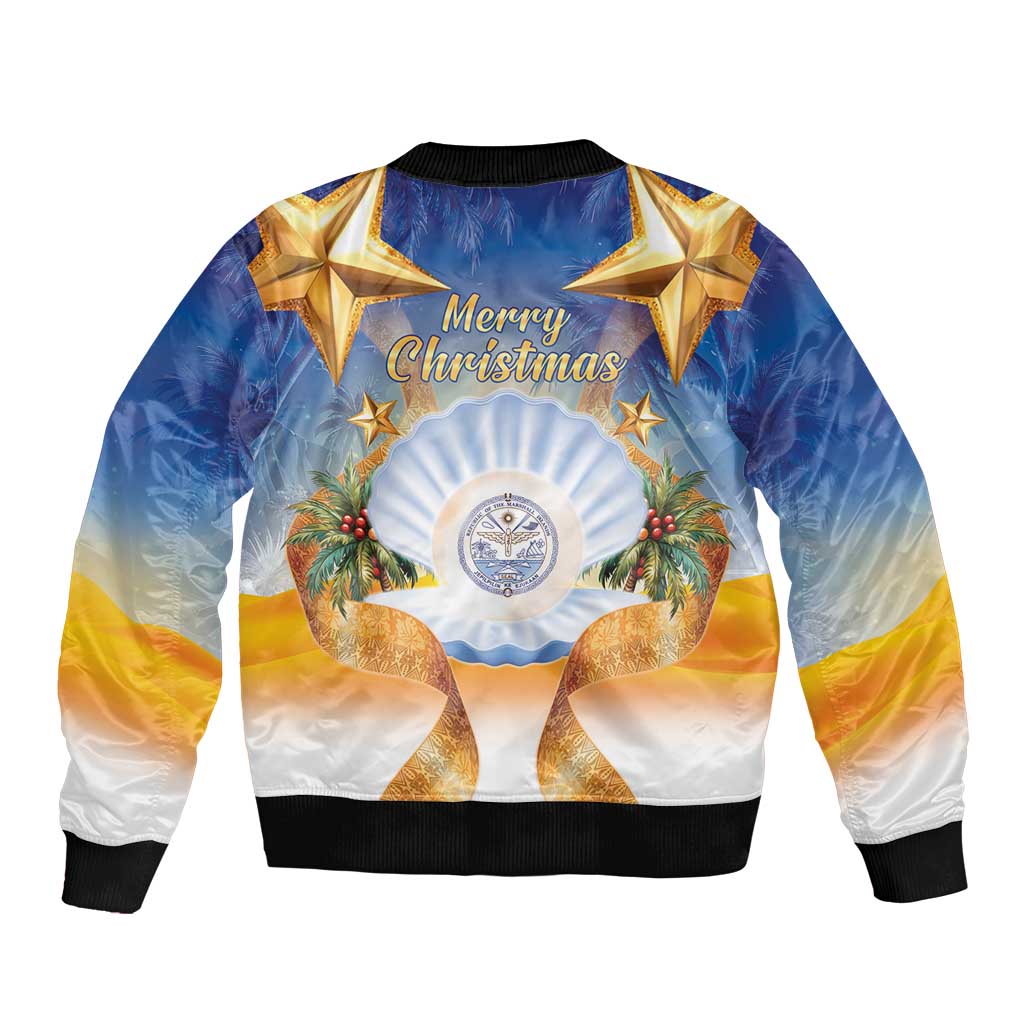 Marshall Islands Christmas Bomber Jacket Seashell Santa Beach Vibes - Polynesian Pride