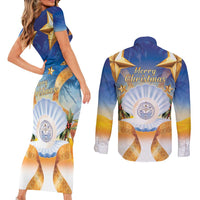 Marshall Islands Christmas Couples Matching Short Sleeve Bodycon Dress and Long Sleeve Button Shirt Seashell Santa Beach Vibes - Polynesian Pride
