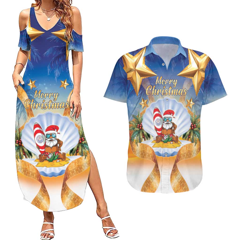 Marshall Islands Christmas Couples Matching Summer Maxi Dress and Hawaiian Shirt Seashell Santa Beach Vibes - Polynesian Pride