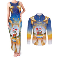 Marshall Islands Christmas Couples Matching Tank Maxi Dress and Long Sleeve Button Shirt Seashell Santa Beach Vibes - Polynesian Pride