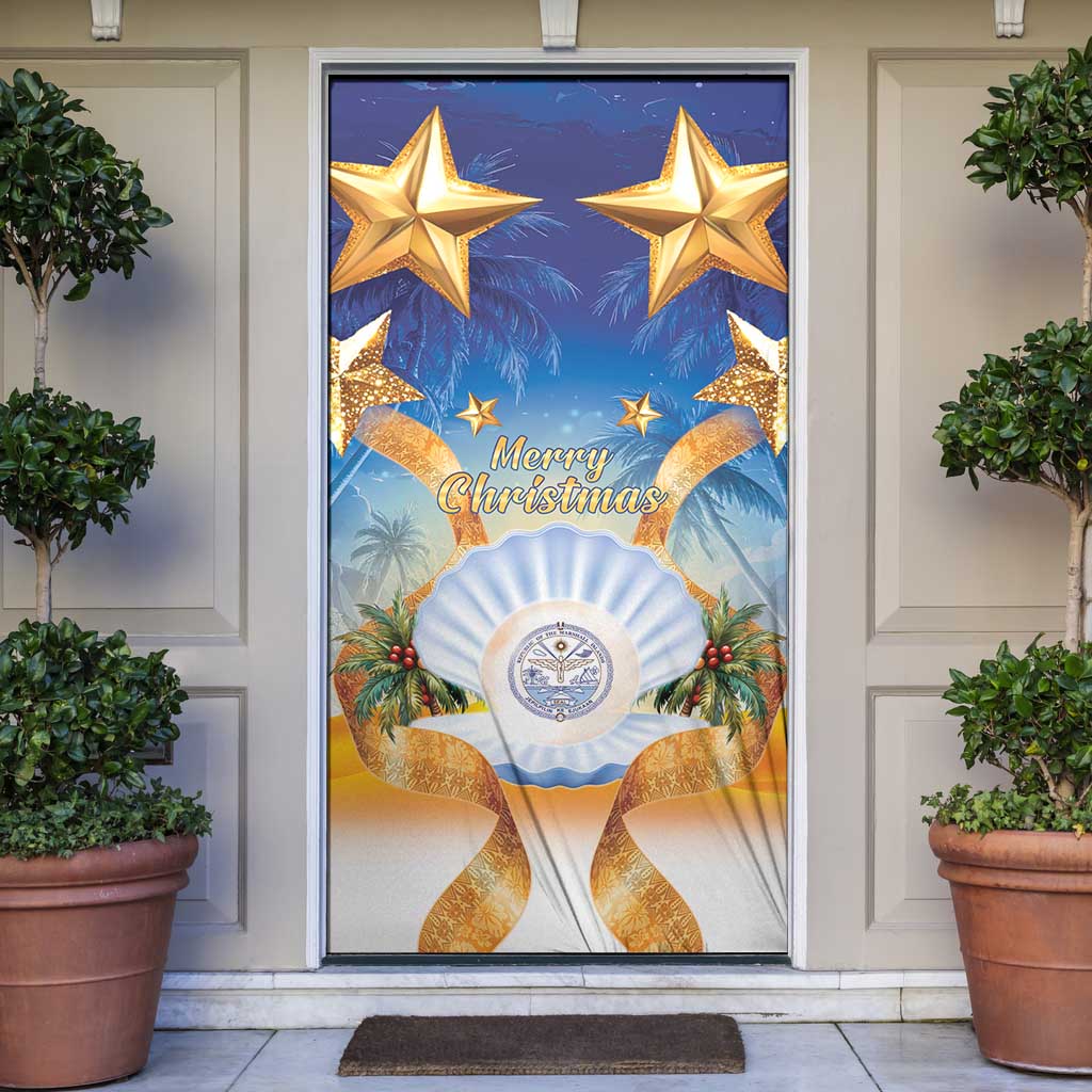 Marshall Islands Christmas Door Cover Seashell Santa Beach Vibes - Polynesian Pride