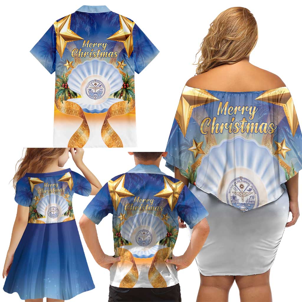Marshall Islands Christmas Family Matching Off Shoulder Short Dress and Hawaiian Shirt Seashell Santa Beach Vibes - Polynesian Pride