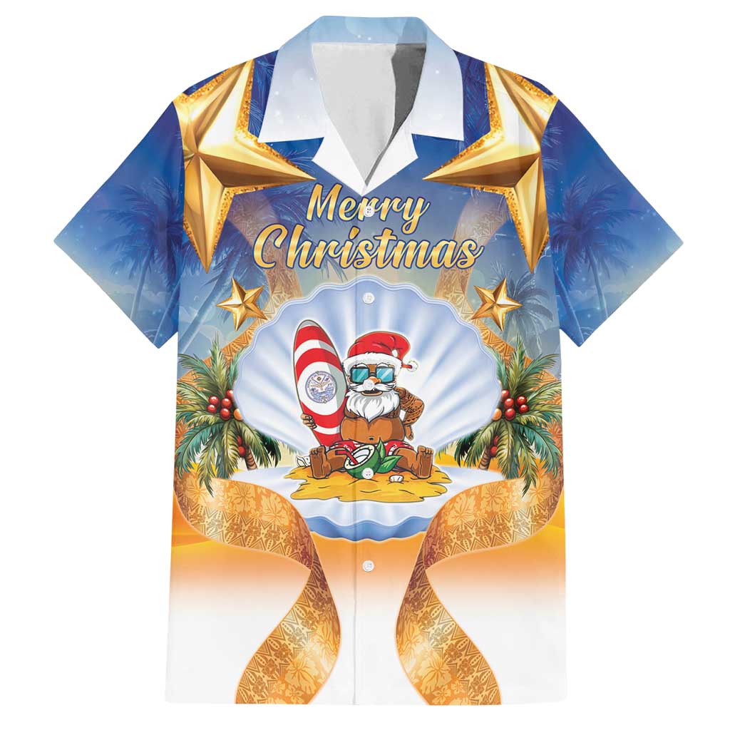Marshall Islands Christmas Family Matching Tank Maxi Dress and Hawaiian Shirt Seashell Santa Beach Vibes - Polynesian Pride