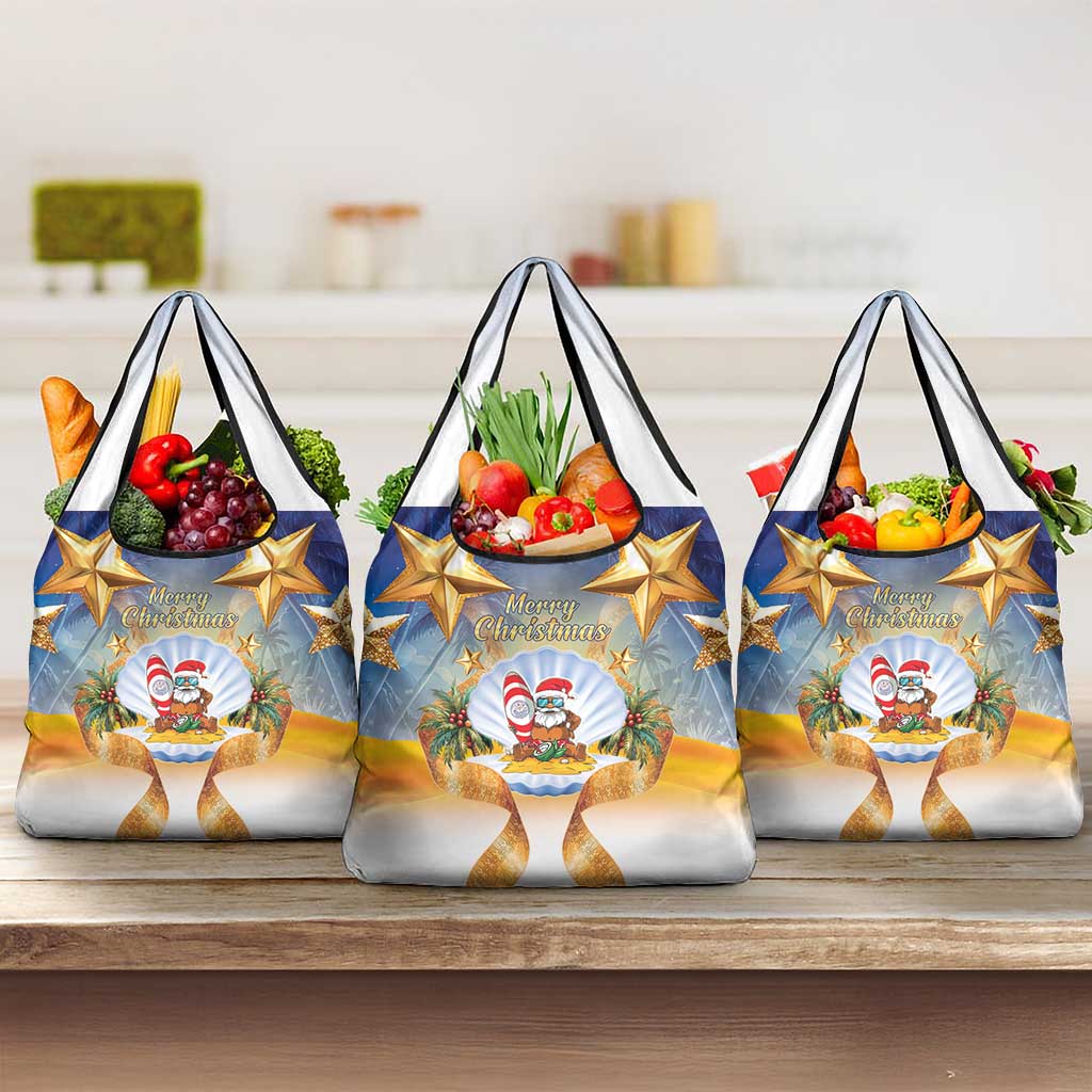 Marshall Islands Christmas Grocery Bag Seashell Santa Beach Vibes - Polynesian Pride