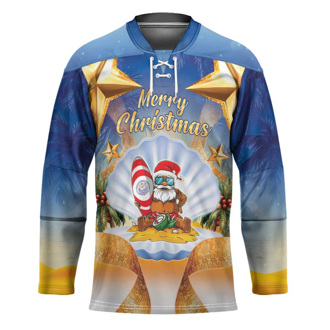 Marshall Islands Christmas Hockey Jersey Seashell Santa Beach Vibes - Polynesian Pride