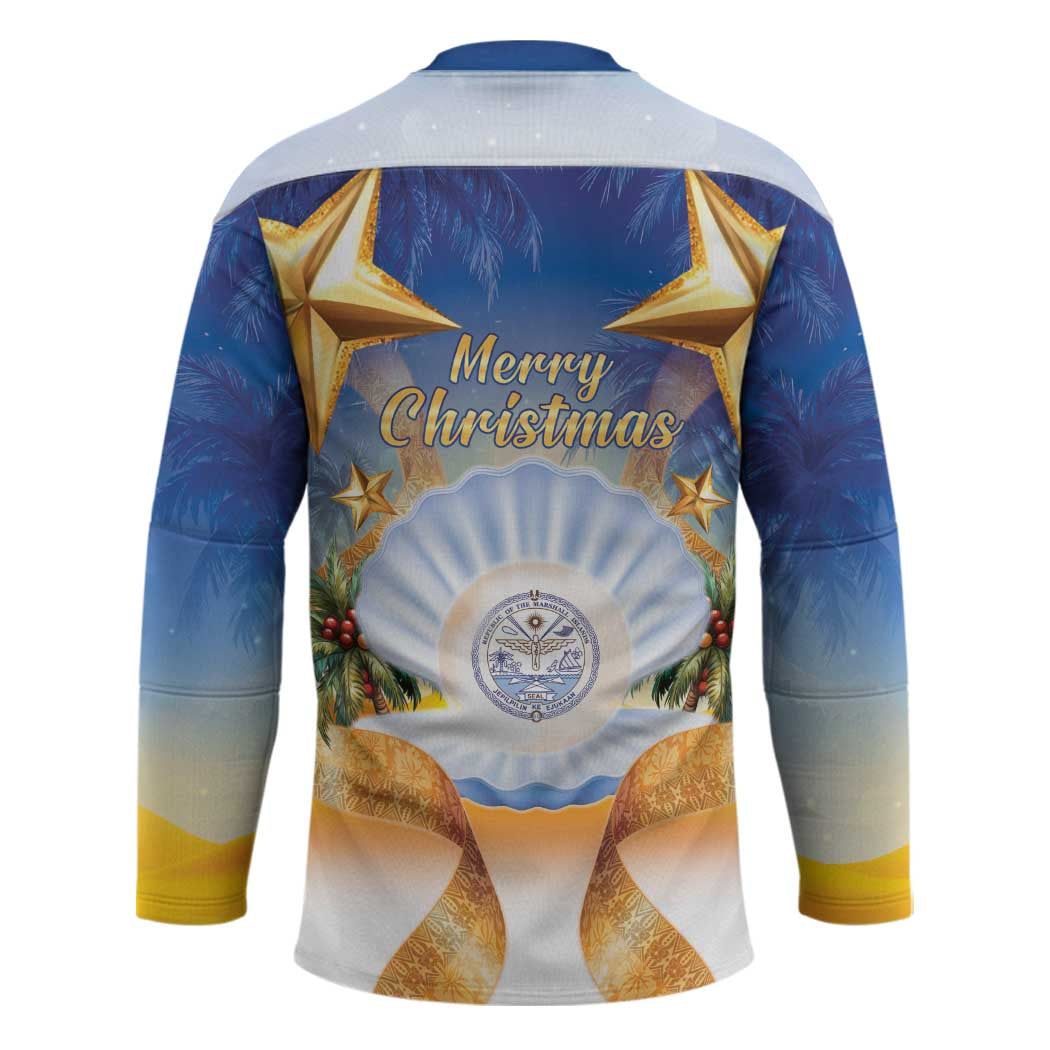 Marshall Islands Christmas Hockey Jersey Seashell Santa Beach Vibes - Polynesian Pride