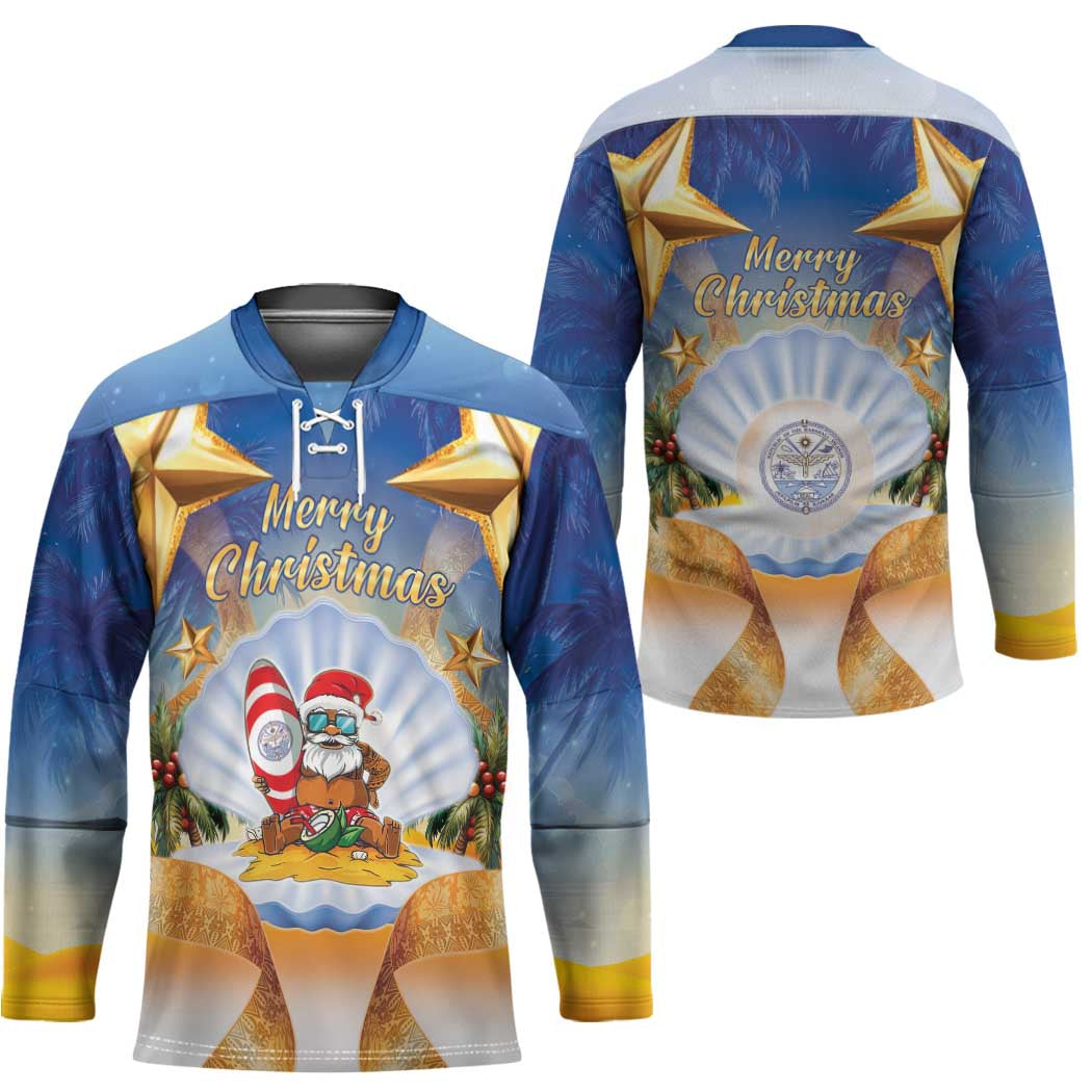 Marshall Islands Christmas Hockey Jersey Seashell Santa Beach Vibes - Polynesian Pride