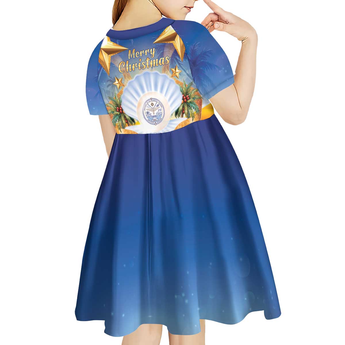Marshall Islands Christmas Kid Short Sleeve Dress Seashell Santa Beach Vibes - Polynesian Pride