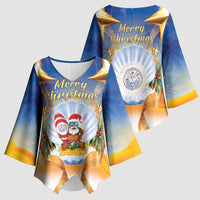 Marshall Islands Christmas Kimono Sleeve Blouse Seashell Santa Beach Vibes - Polynesian Pride