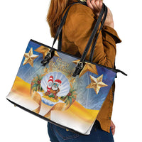 Marshall Islands Christmas Leather Tote Bag Seashell Santa Beach Vibes - Polynesian Pride