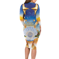 Marshall Islands Christmas Long Sleeve Bodycon Dress Seashell Santa Beach Vibes - Polynesian Pride