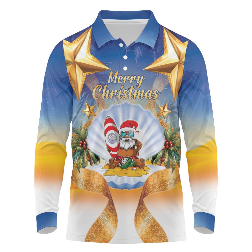 Marshall Islands Christmas Long Sleeve Polo Shirt Seashell Santa Beach Vibes - Polynesian Pride