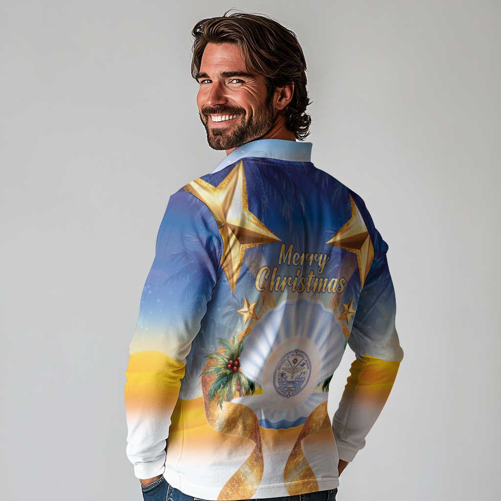 Marshall Islands Christmas Long Sleeve Polo Shirt Seashell Santa Beach Vibes - Polynesian Pride