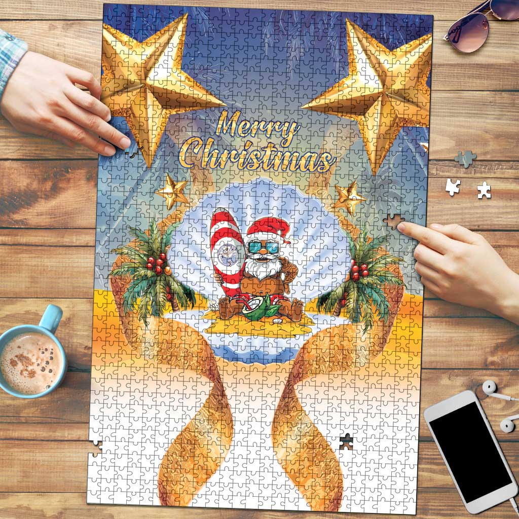 Marshall Islands Christmas Puzzle Seashell Santa Beach Vibes - Polynesian Pride