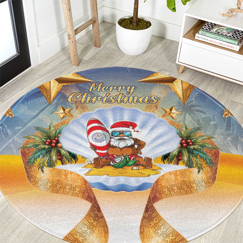 Marshall Islands Christmas Round Carpet Seashell Santa Beach Vibes - Polynesian Pride