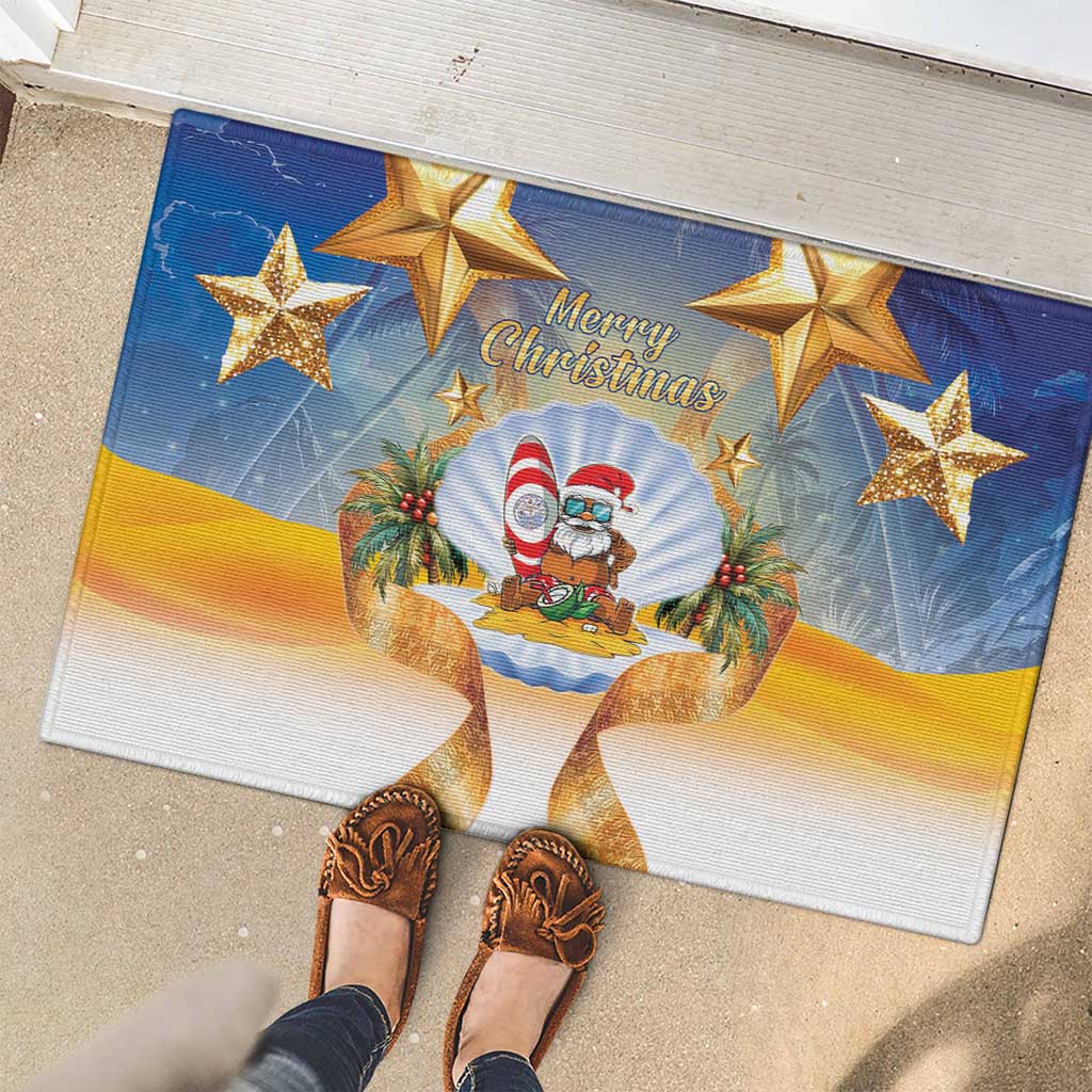Marshall Islands Christmas Rubber Doormat Seashell Santa Beach Vibes - Polynesian Pride