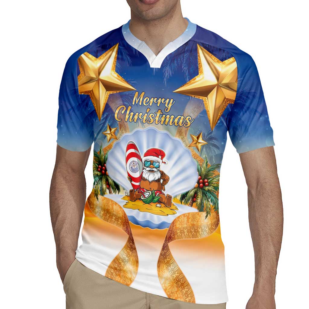 Marshall Islands Christmas Rugby Jersey Seashell Santa Beach Vibes - Polynesian Pride