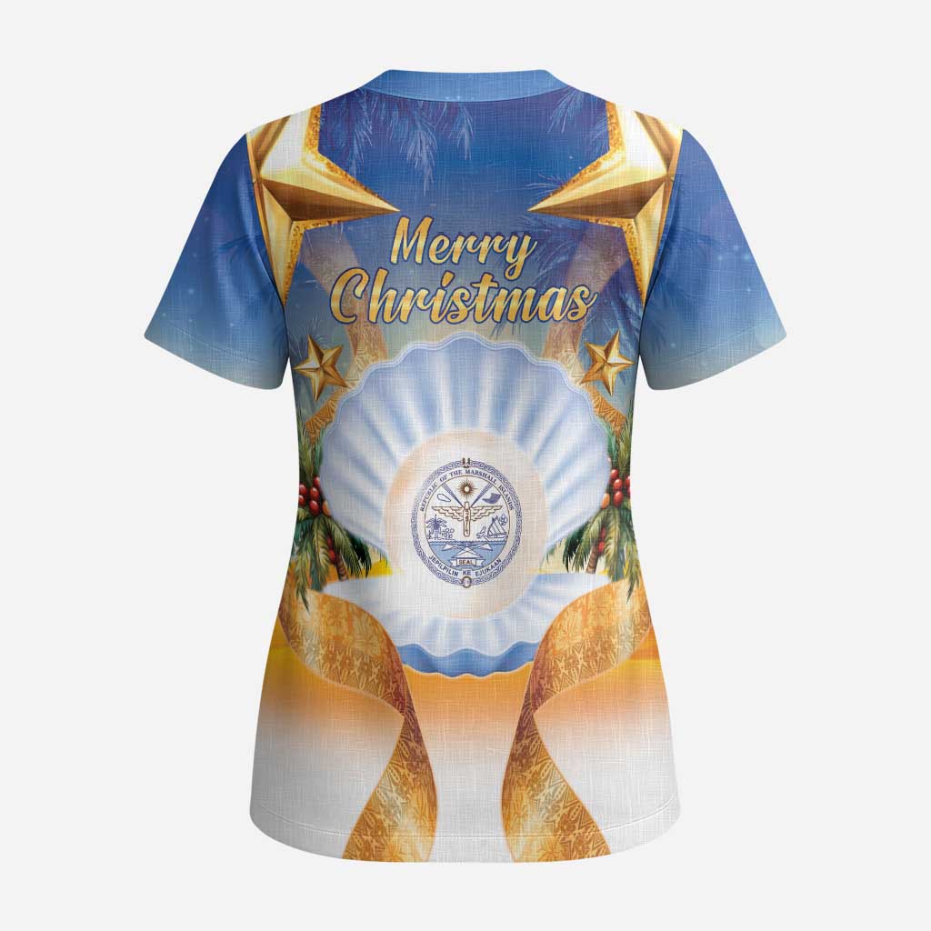 Marshall Islands Christmas Scrub Top Seashell Santa Beach Vibes - Polynesian Pride