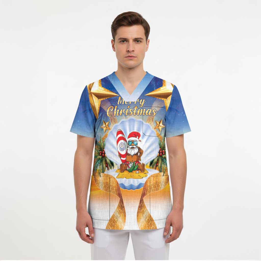 Marshall Islands Christmas Scrub Top Seashell Santa Beach Vibes - Polynesian Pride